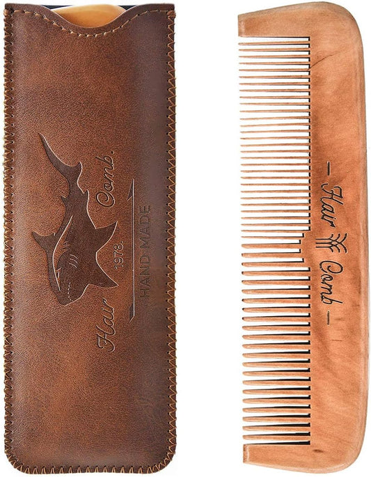 Wood Hair Comb for Hair with leather cover