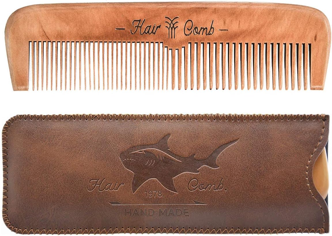 Wood Hair Comb for Hair with leather cover